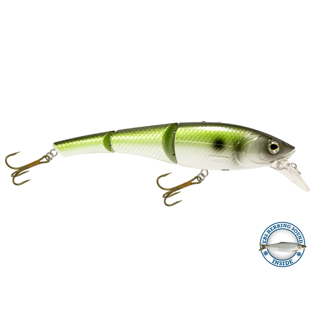 Head Hunter 6’’ Double-Jointed Swimbait – EBS Sound Technology | Color & Sound: Red Rover / Perch Fire / Green