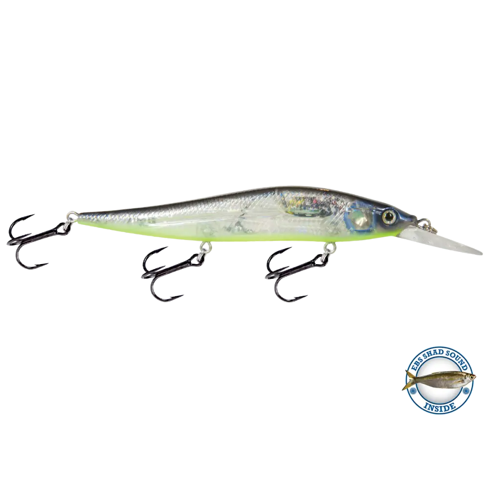JerkMaster 121D “Cherry Picker” Deep-Diving Jerkbait – EBS Sound Technology | Color: Chrome XXX Shad Beauty Bluetreuse