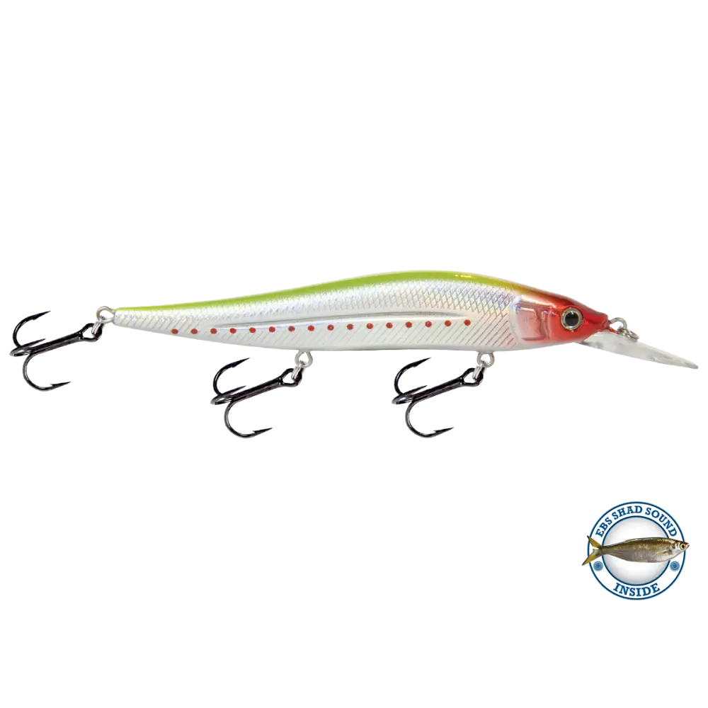 JerkMaster 121D “Cherry Picker” Deep-Diving Jerkbait – EBS Sound Technology | Color: Chrome XXX Shad Beauty Bluetreuse
