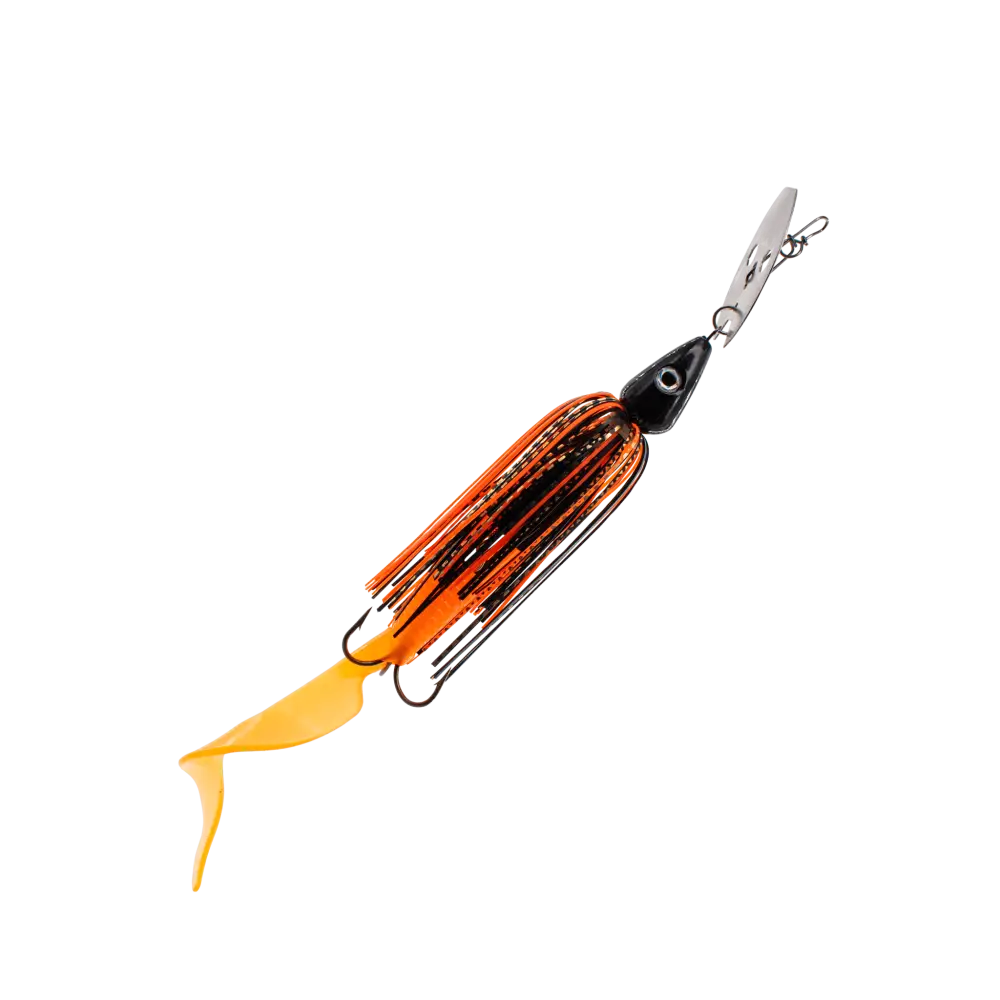 Kamakaze 8’’ Musky Chatterbait – King of Chatterbaits | EBS Sound + Octagonal Blade | Color: Black in Rock Sucker