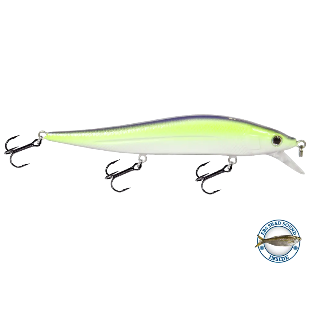 Livingston Lures JerkMaster 121C – EBS Slow-Sink Jerkbait for Bass | Color: Beauty Shad Chartreuse Blue Back Chrome