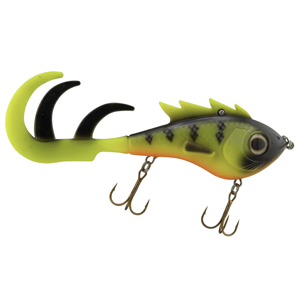 Livingston Lures Menace – EBS Soft Body Jerkbait for Musky & Pike | Color: Nuclear Perch Bottle Rocket Eclipse Ghost