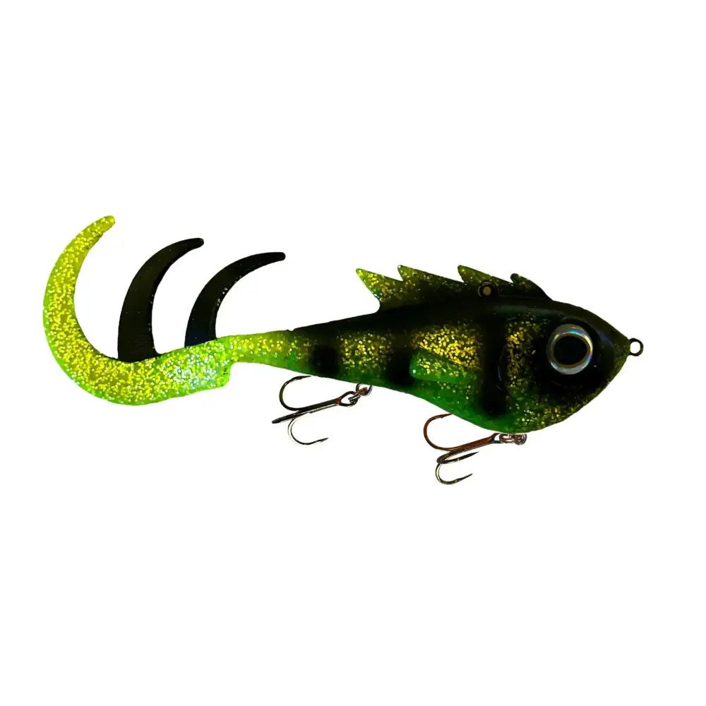 Livingston Lures Menace – EBS Soft Body Jerkbait for Musky & Pike | Color: Nuclear Perch Bottle Rocket Eclipse Ghost