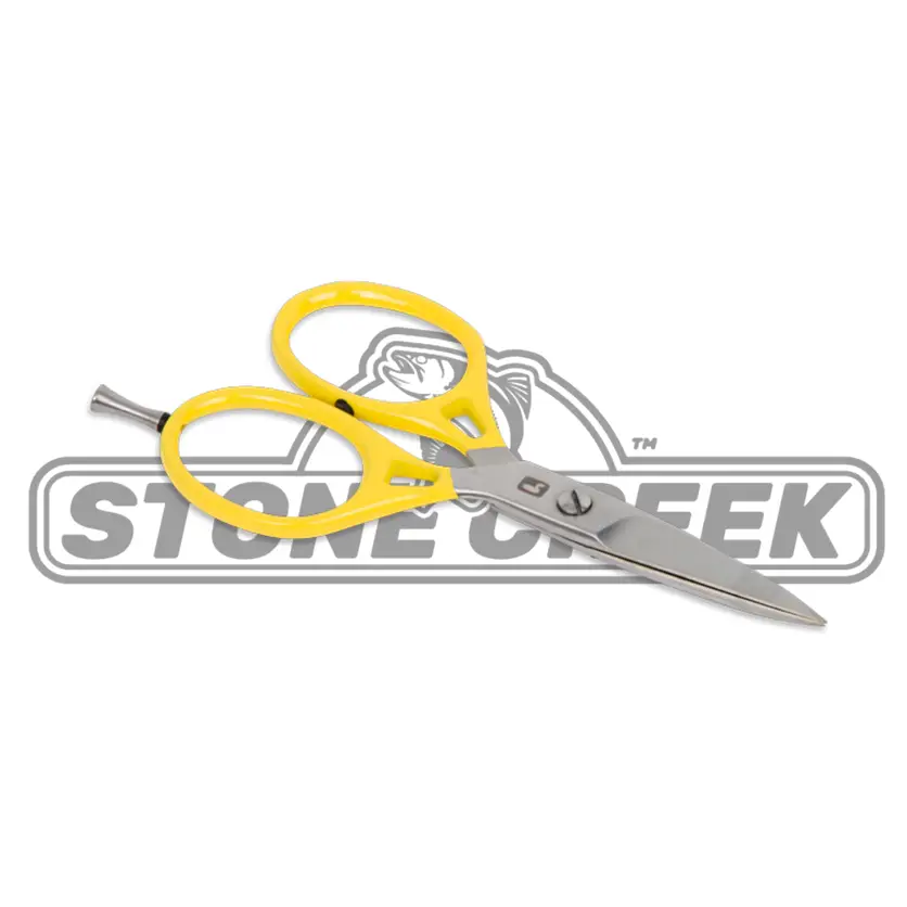 Loon™ - Ergo Prime 5’’ Scissors w/ Peg | Color: Black Yellow - Fly Tying Materials