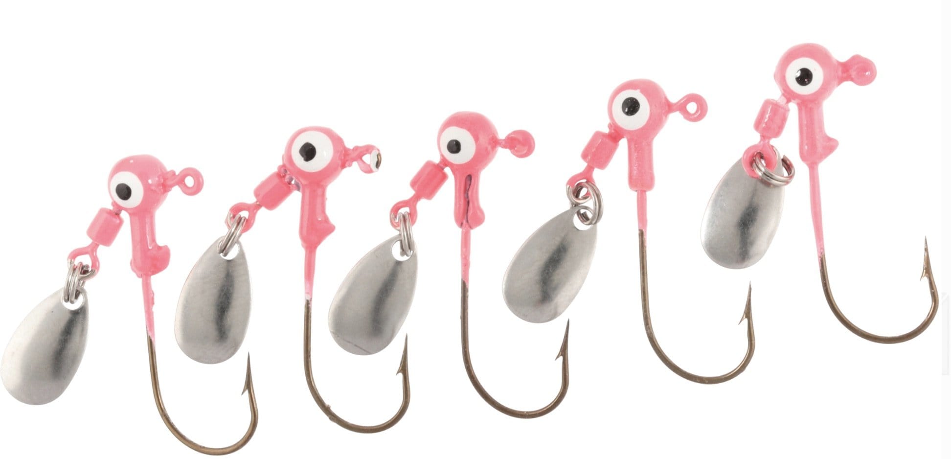 Luck-E-Strike Round Head Spinner Jig Heads, 5 Pack Bronze Hook | Color: Pink Chartreuse