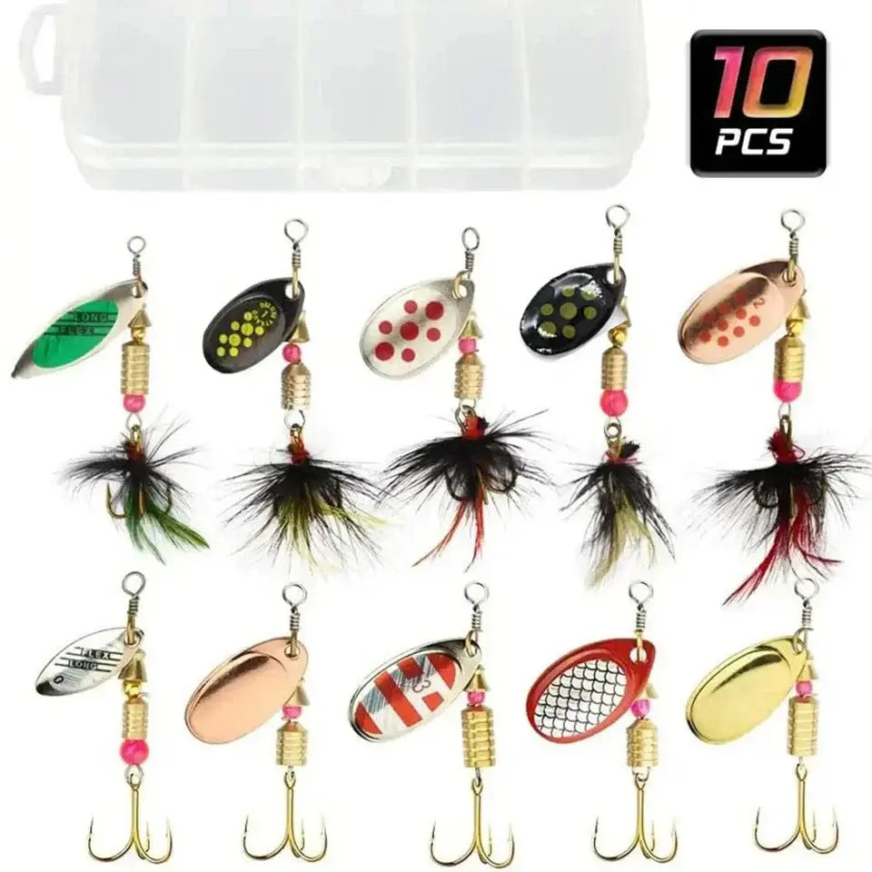 Metal Spoon Spinner Lure Set – 10pc Assorted Spoonbaits & Wobblers (2–8g) | Color: 10pcs - Artificial Fishing Spinners