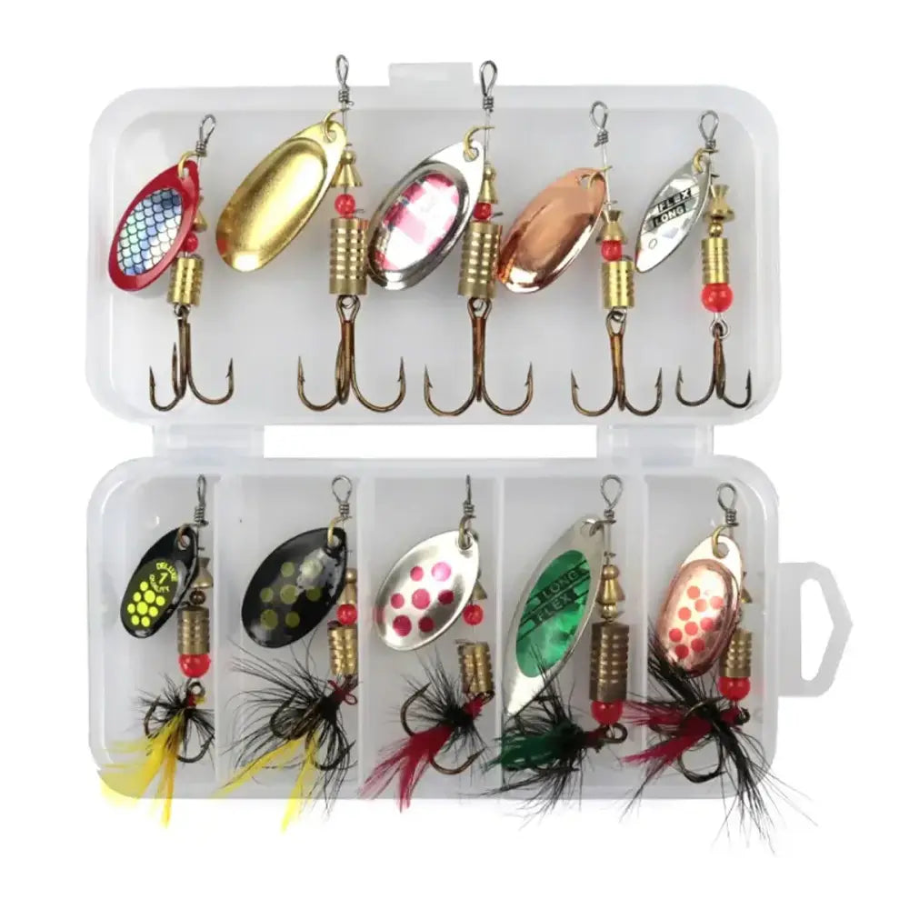 Metal Spoon Spinner Lure Set – 10pc Assorted Spoonbaits & Wobblers (2–8g) | Color: 10pcs - Artificial Fishing Spinners