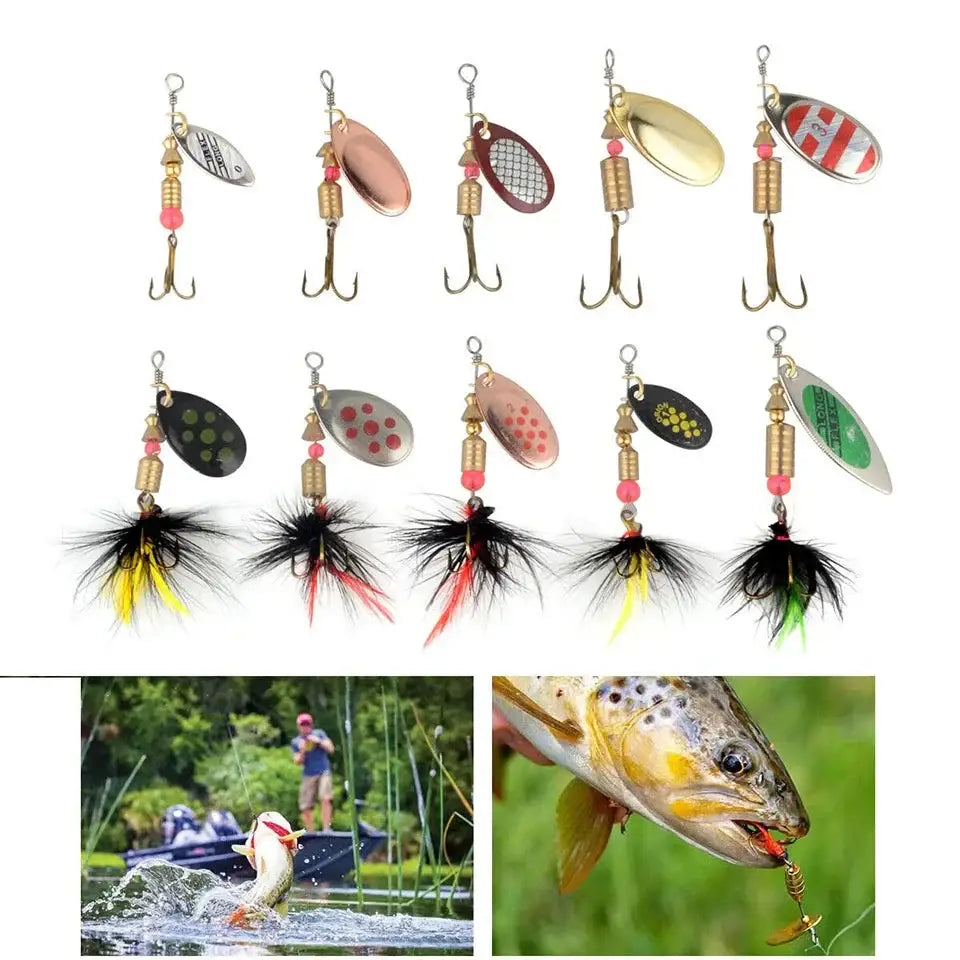 Metal Spoon Spinner Lure Set – 10pc Assorted Spoonbaits & Wobblers (2–8g) | Color: 10pcs - Artificial Fishing Spinners