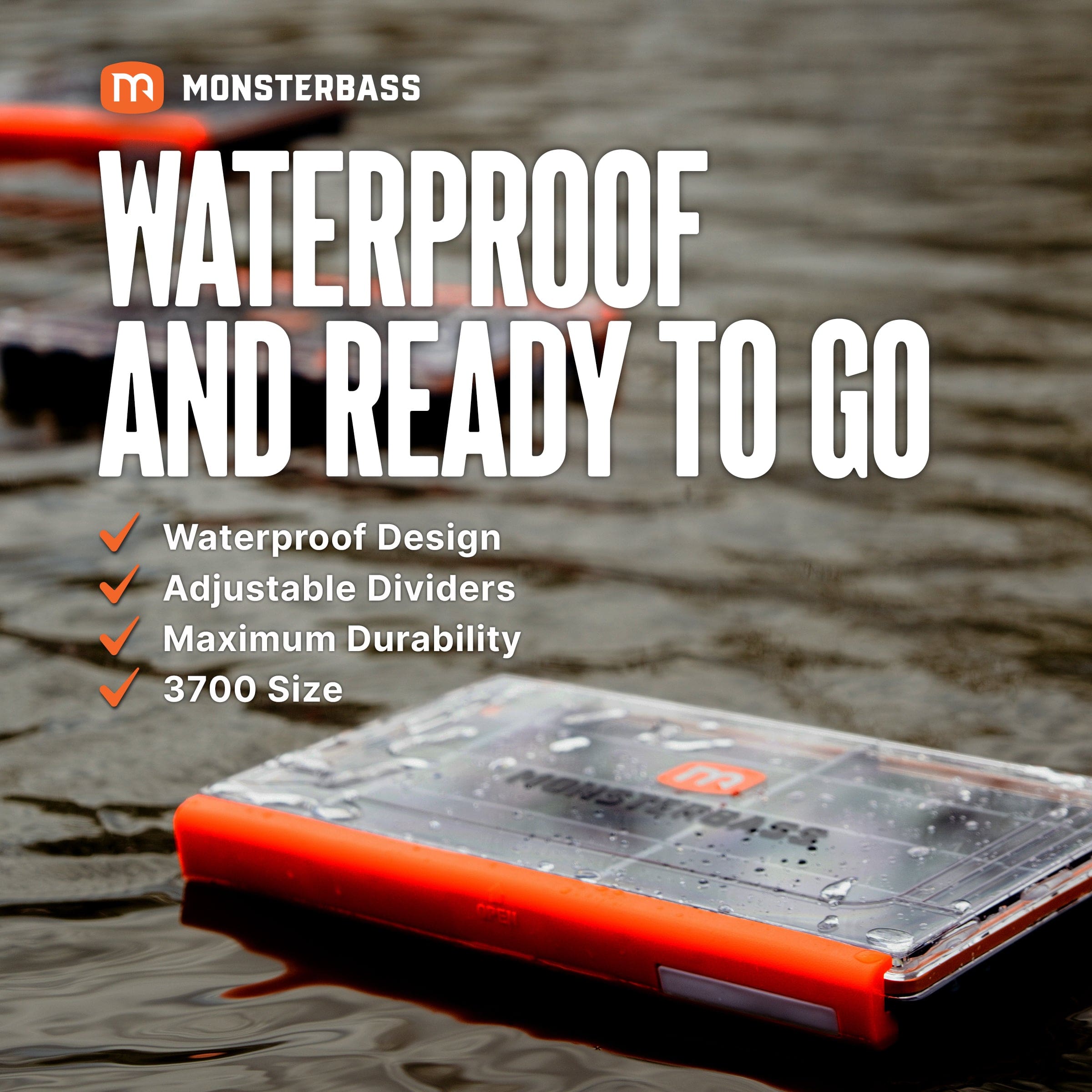MONSTERBASS The Vault Waterproof Tackle Box | 360° Gasket Storage | Size: 3600 3700 Spinnerbait Crankbait | Jerkbait