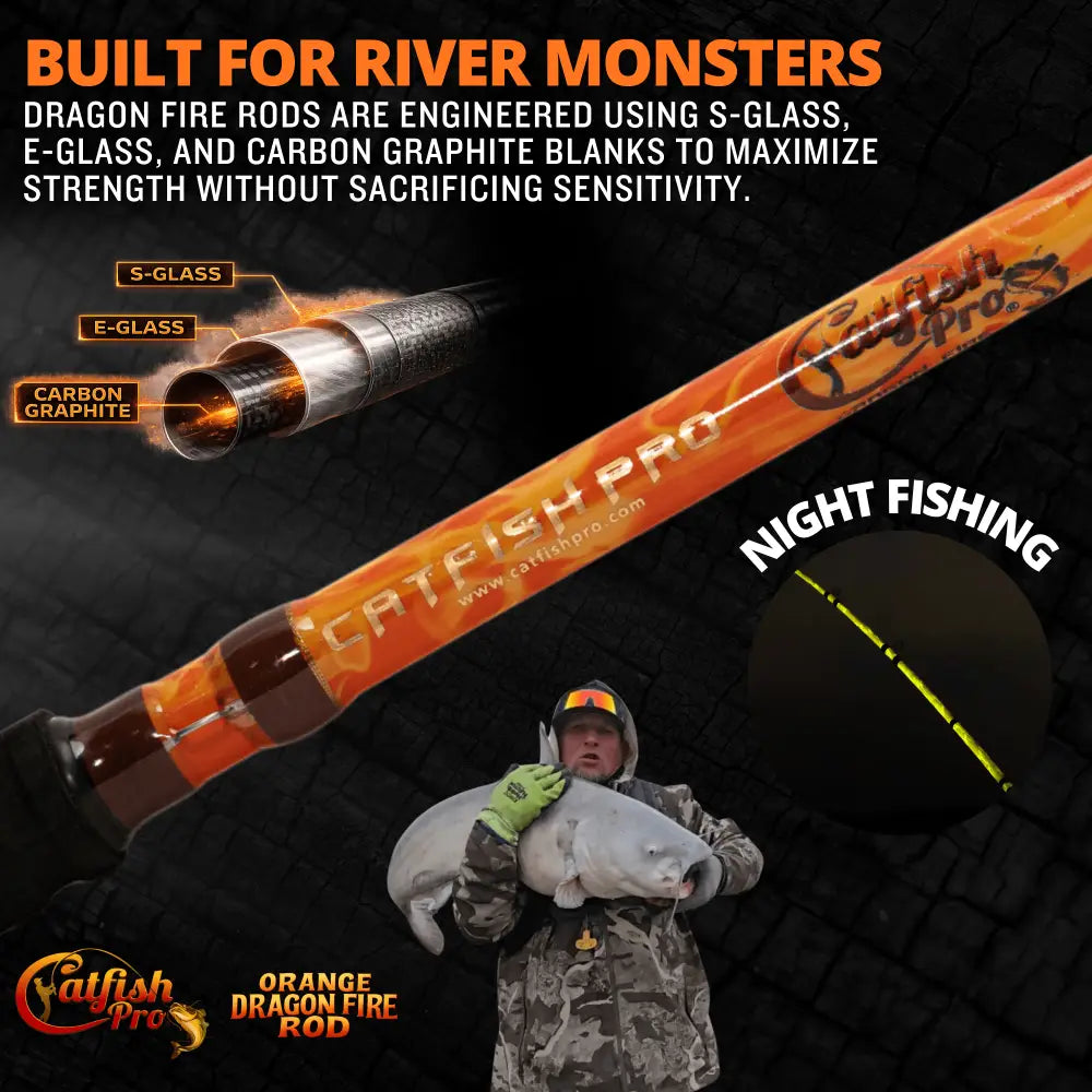 Orange Dragon Fire Casting Glow Rod | Action: Medium Medium-Heavy Heavy - Catfish