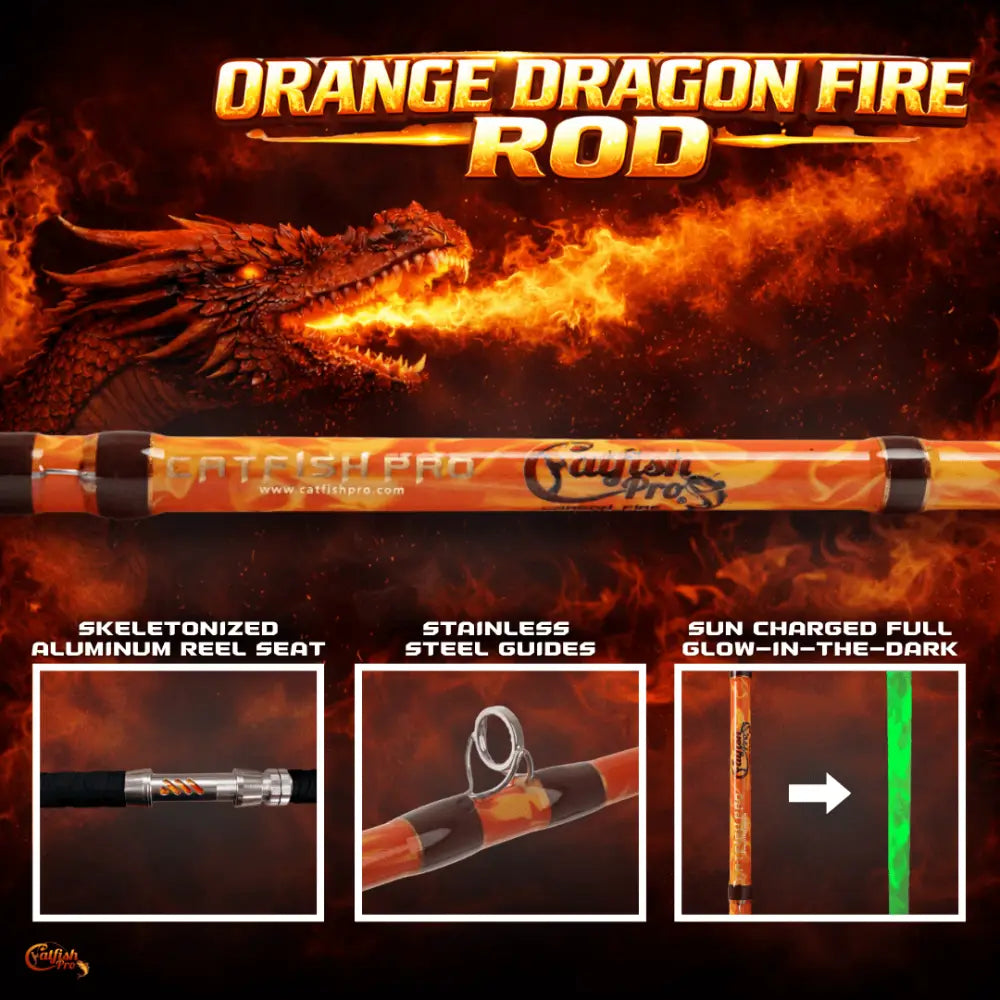 Orange Dragon Fire Spinning Glow Rod | Action: Medium Medium-Heavy Heavy - Catfish