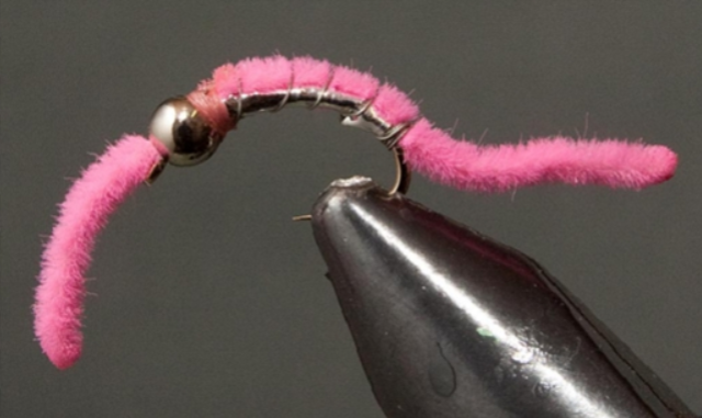 Power Worm - Bead Head | Style: Red Hot-Head Pink / Silver Belly Purple / Size: 06 08 10 12 14 - 3 Pack - Artificial