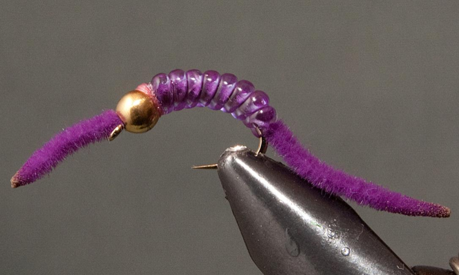 Power Worm - Bead Head | Style: Red Hot-Head Pink / Silver Belly Purple / Size: 06 08 10 12 14 - 3 Pack - Artificial