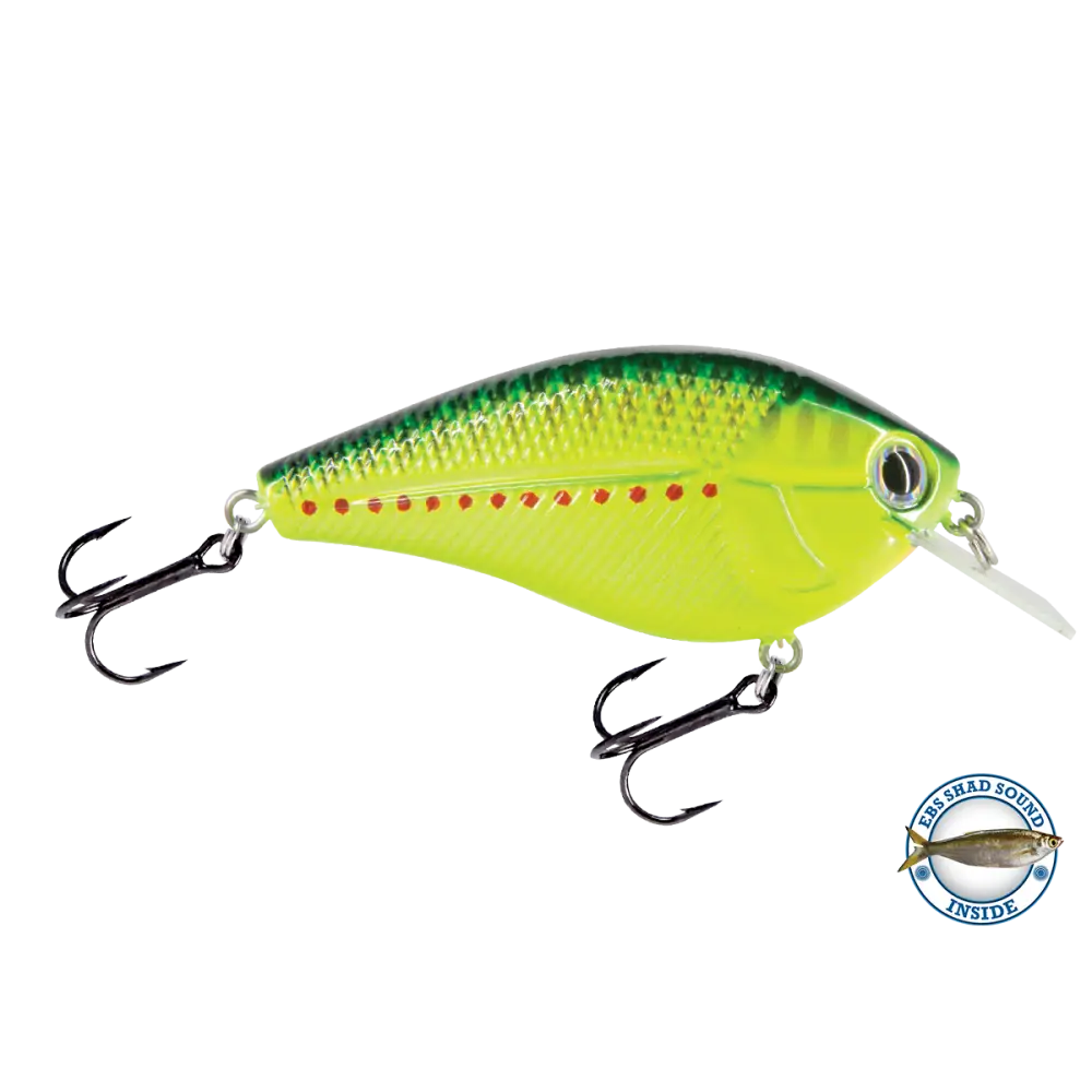 Primetyme SQ 2.0 Square Bill Crankbait – EBS Sound Technology | Color: Chartreuse Splatter Shad Back Pearl Sunrise