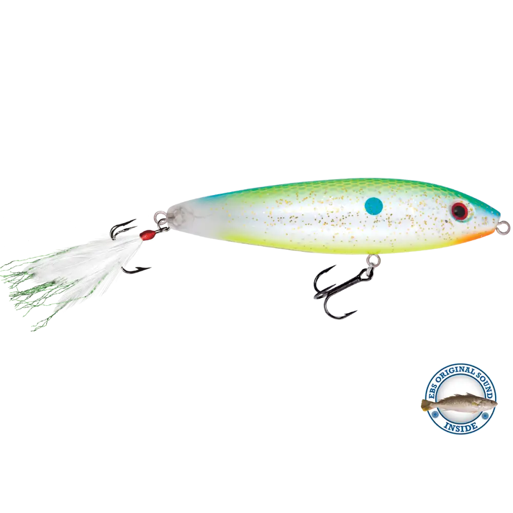 Pro Sizzle Walk-the-Dog Topwater with Illuminated Tail – EBS Sound Technology | Color: Natural Perch Sexy Melon XXX