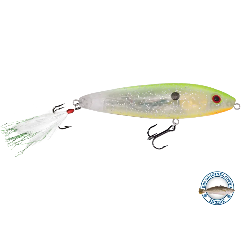 Pro Sizzle Walk-the-Dog Topwater with Illuminated Tail – EBS Sound Technology | Color: Natural Perch Sexy Melon XXX