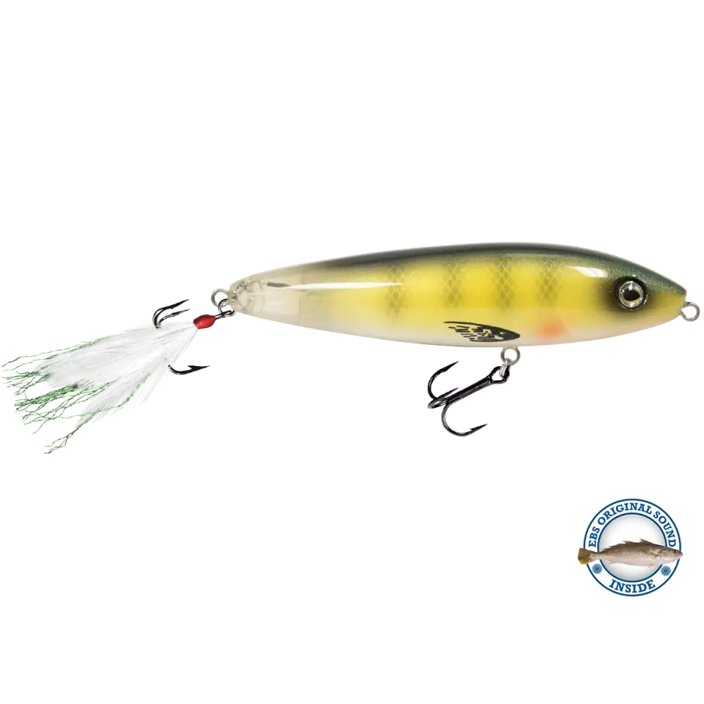 Pro Sizzle Walk-the-Dog Topwater with Illuminated Tail – EBS Sound Technology | Color: Natural Perch Sexy Melon XXX