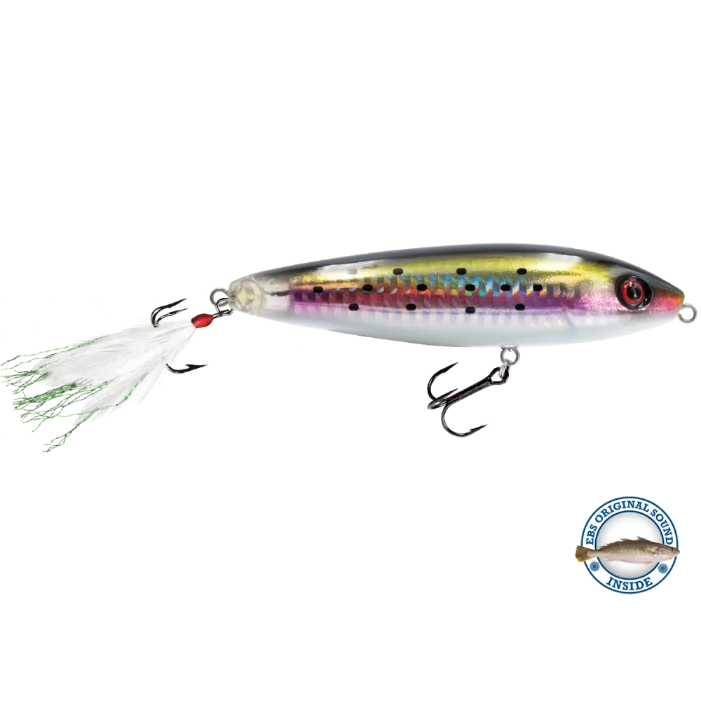 Pro Sizzle Walk-the-Dog Topwater with Illuminated Tail – EBS Sound Technology | Color: Natural Perch Sexy Melon XXX