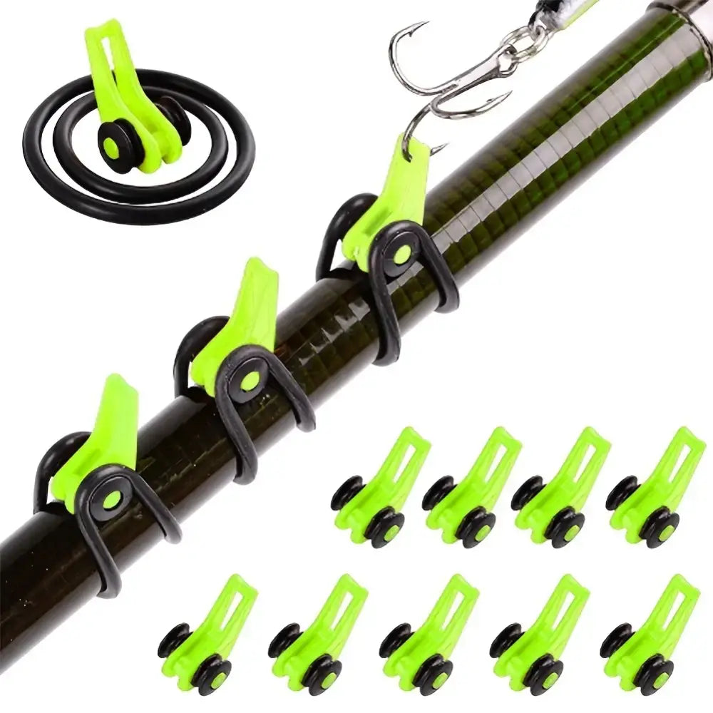 Silicone Rod Hook Keepers – Secure Lure & Jig Holder for Fishing Rods (10 Pack Green) | Color: 10 PCS Green - Holders