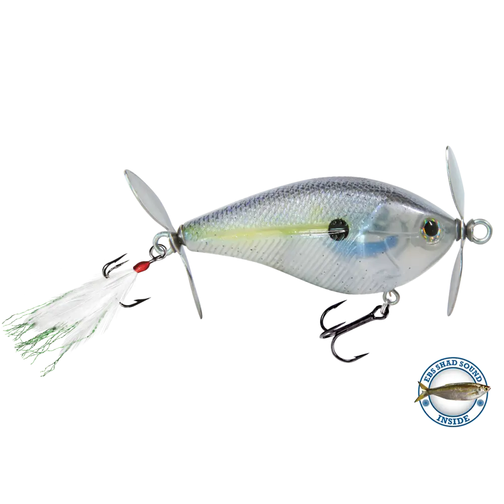 SpinMaster 2.6’’ Dual-Prop Topwater Lure for Bass – EBS Sound Technology | Color: Beauty Shad Black Back Chrome