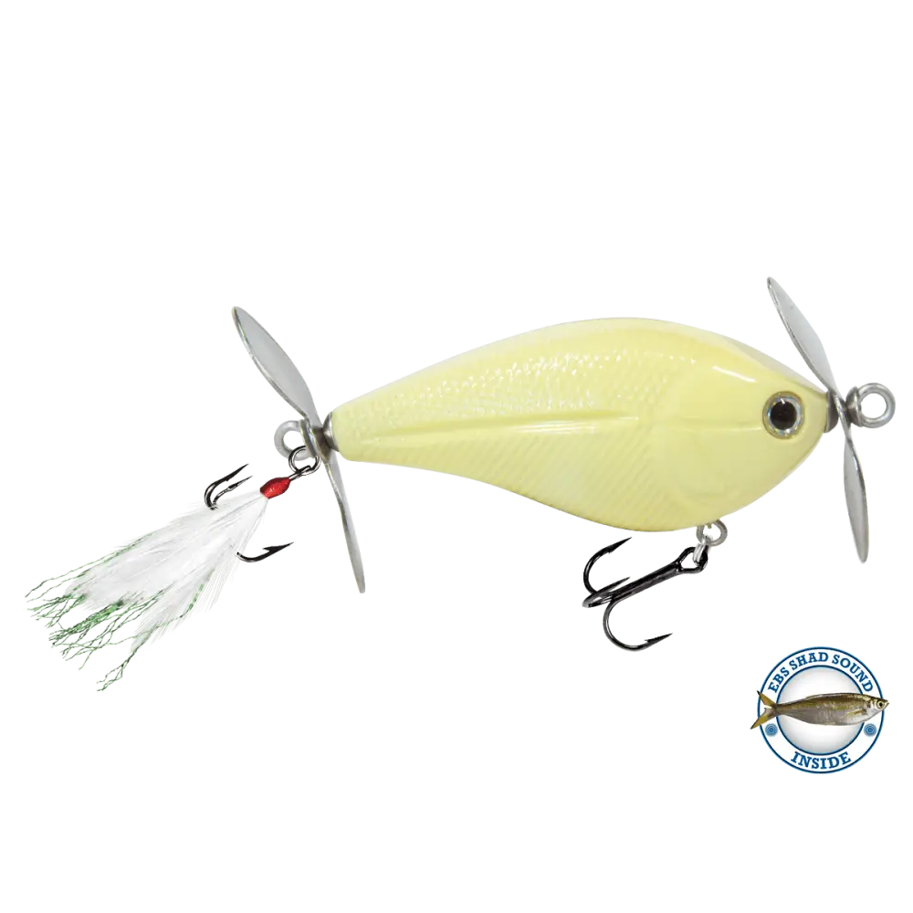 SpinMaster 2.6’’ Dual-Prop Topwater Lure for Bass – EBS Sound Technology | Color: Beauty Shad Black Back Chrome