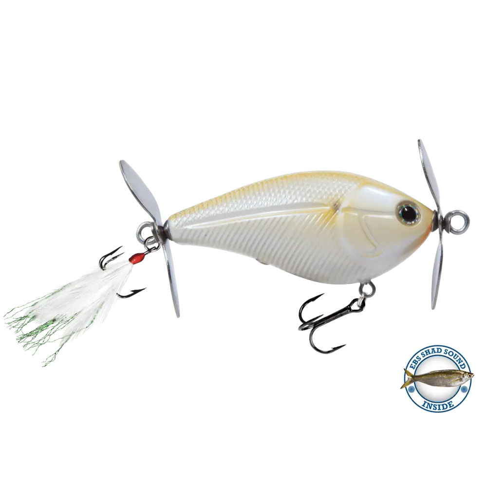SpinMaster 2.6’’ Dual-Prop Topwater Lure for Bass – EBS Sound Technology | Color: Beauty Shad Black Back Chrome