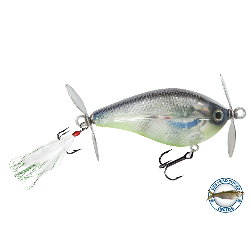 SpinMaster 2.6’’ Dual-Prop Topwater Lure for Bass – EBS Sound Technology | Color: Beauty Shad Black Back Chrome