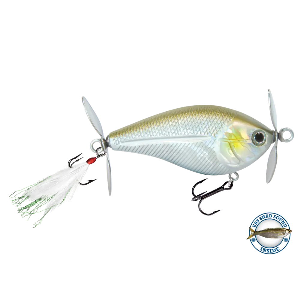 SpinMaster 2.6’’ Dual-Prop Topwater Lure for Bass – EBS Sound Technology | Color: Beauty Shad Black Back Chrome