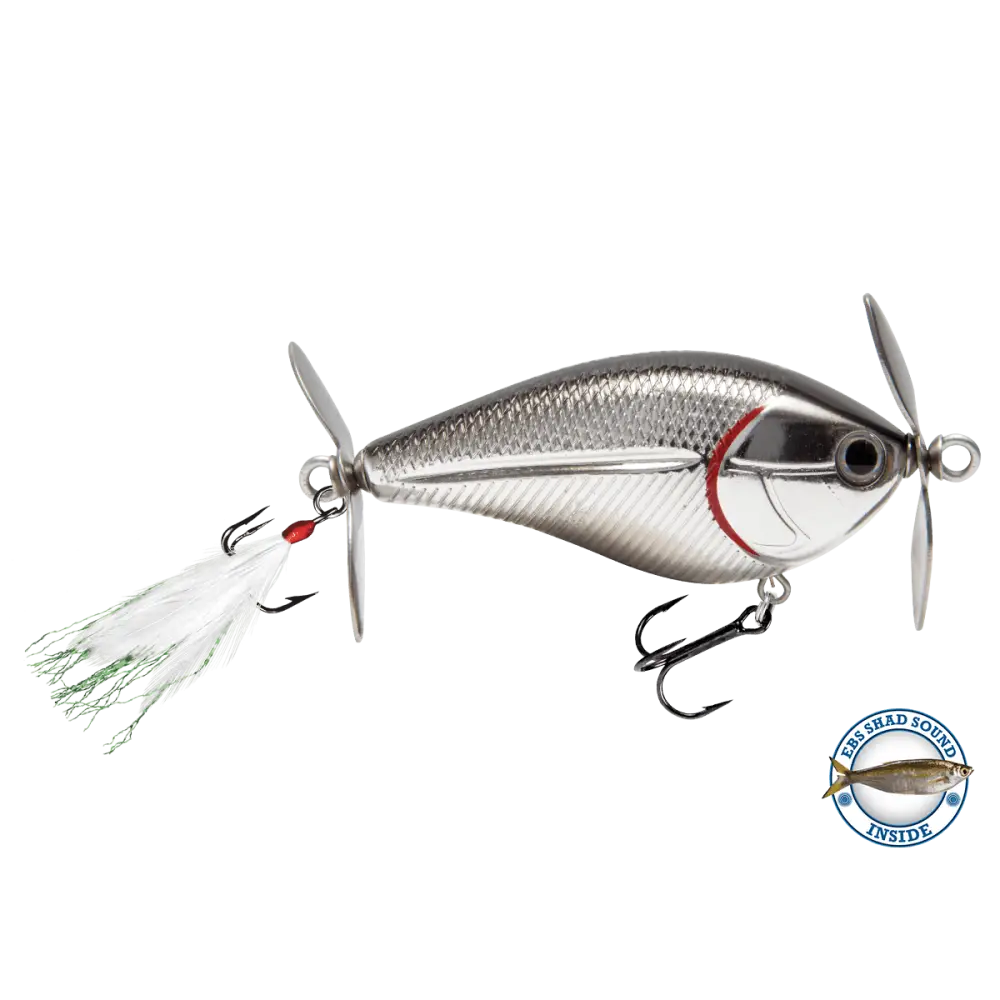 SpinMaster 2.6’’ Dual-Prop Topwater Lure for Bass – EBS Sound Technology | Color: Beauty Shad Black Back Chrome