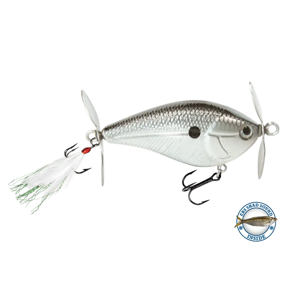 SpinMaster 2.6’’ Dual-Prop Topwater Lure for Bass – EBS Sound Technology | Color: Beauty Shad Black Back Chrome