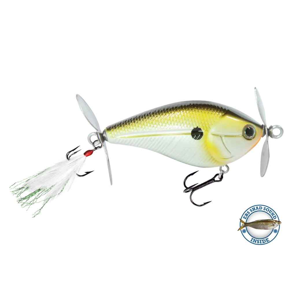 SpinMaster 2.6’’ Dual-Prop Topwater Lure for Bass – EBS Sound Technology | Color: Beauty Shad Black Back Chrome