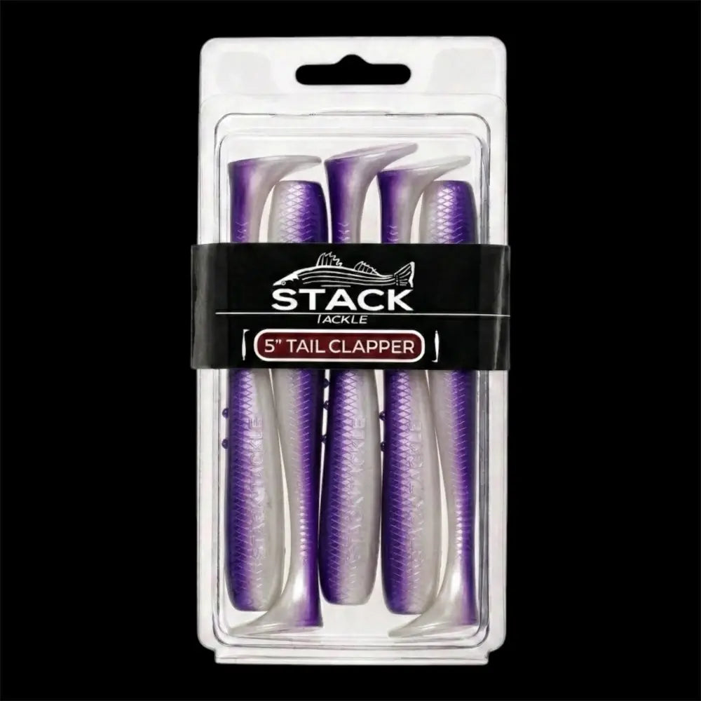 Stack Tackle 5’’ Tail Clapper Soft Plastic, 5-Pack Paddle 6 Colors | Color: White Pink Black Chartreuse Olive Top