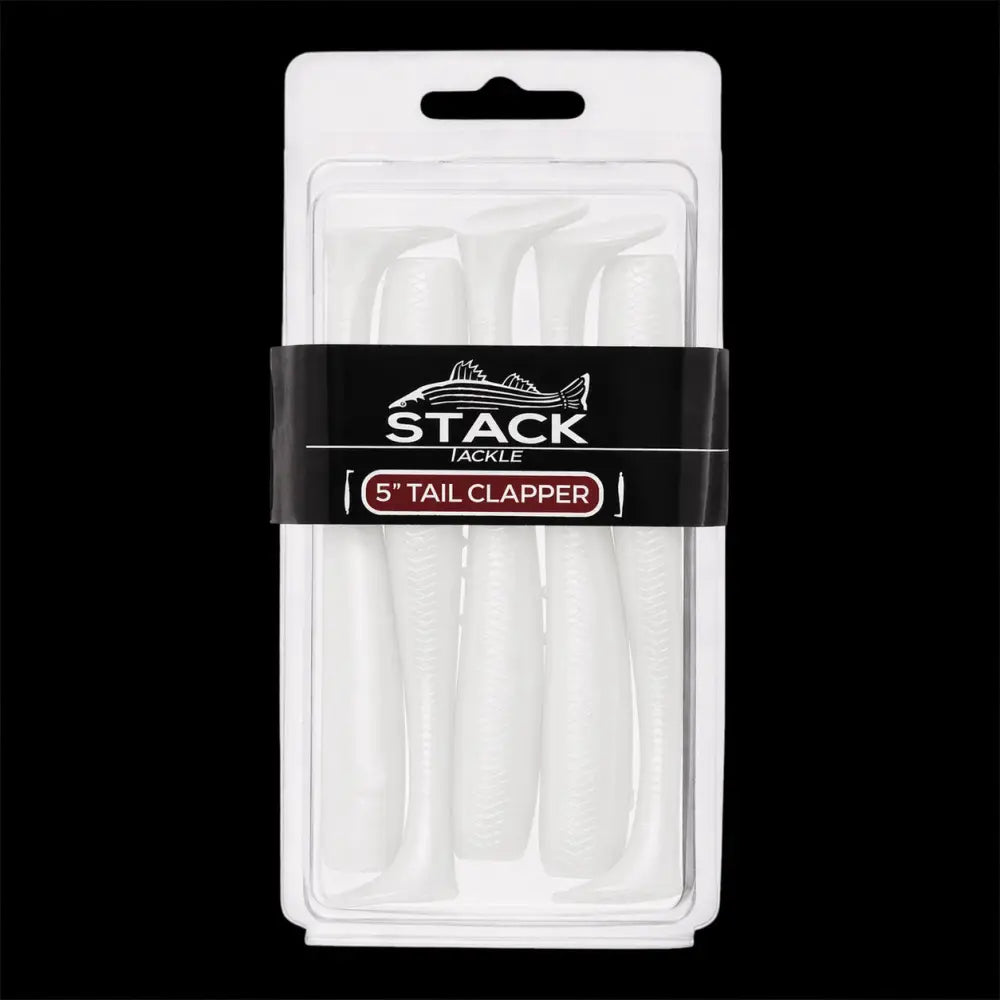 Stack Tackle 5’’ Tail Clapper Soft Plastic, 5-Pack Paddle 6 Colors | Color: White Pink Black Chartreuse Olive Top