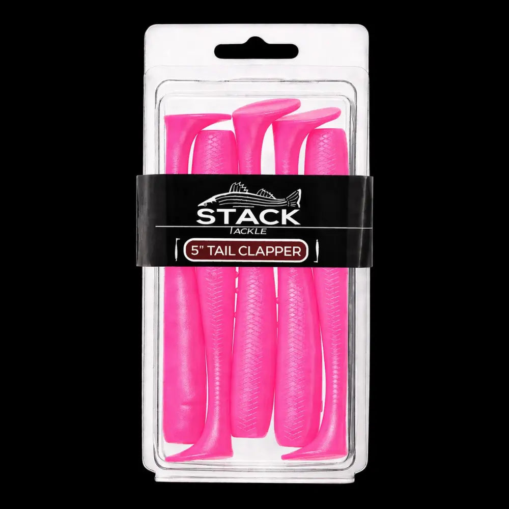 Stack Tackle 5’’ Tail Clapper Soft Plastic, 5-Pack Paddle 6 Colors | Color: White Pink Black Chartreuse Olive Top