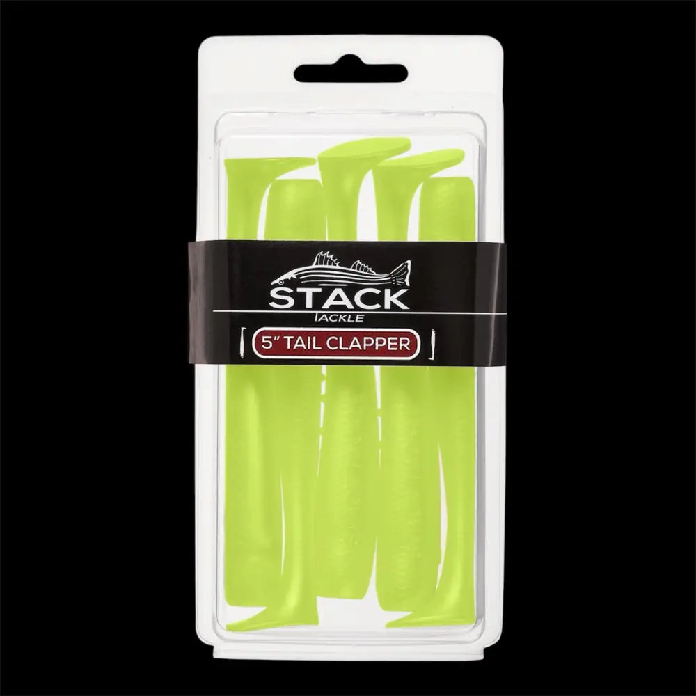 Stack Tackle 5’’ Tail Clapper Soft Plastic, 5-Pack Paddle 6 Colors | Color: White Pink Black Chartreuse Olive Top
