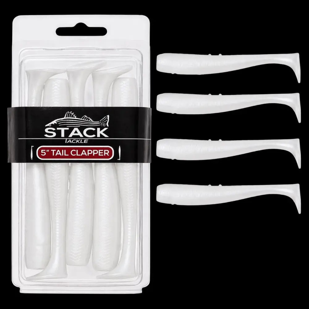 Stack Tackle 5’’ Tail Clapper Soft Plastic, 5-Pack Paddle 6 Colors | Color: White Pink Black Chartreuse Olive Top