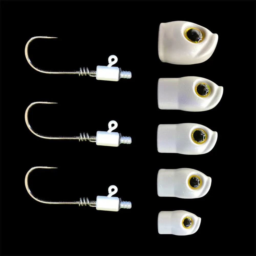 Stack Tackle Screwy Head Jig Kit, 5 Interchangeable Heads + 3 Mustad 5/0 Hooks 6 Colors | Color: White Purple Pulse