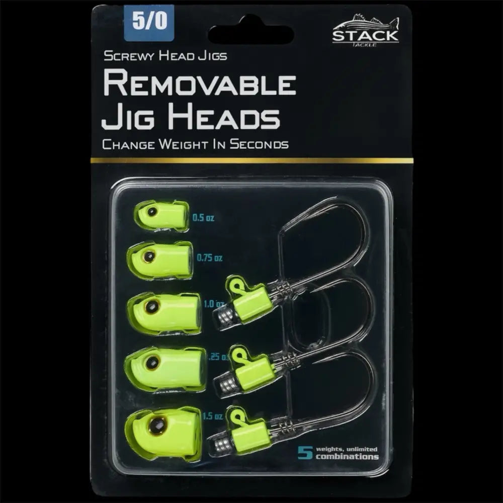 Stack Tackle Screwy Head Jig Kit, 5 Interchangeable Heads + 3 Mustad 5/0 Hooks 6 Colors | Color: White Purple Pulse