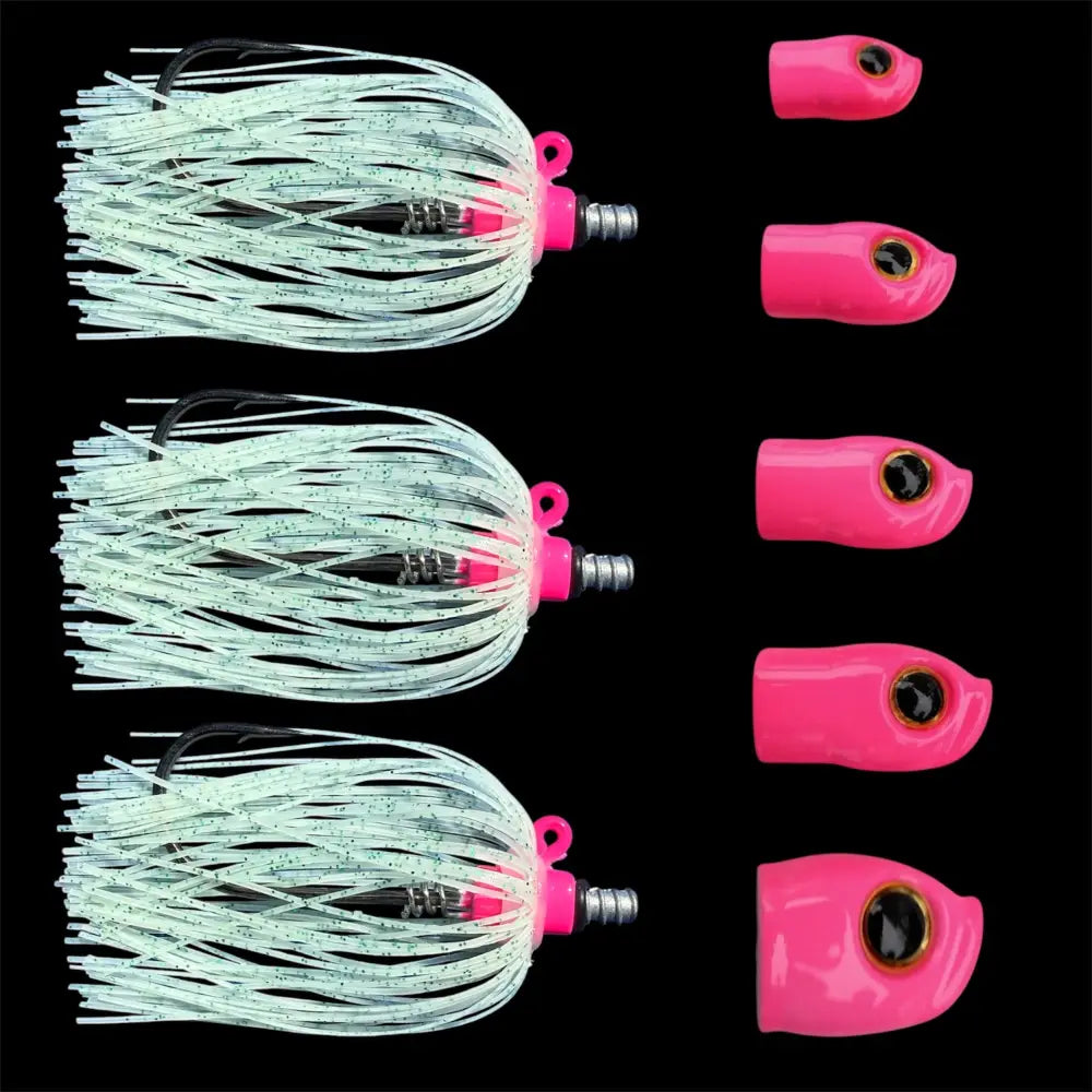 Stack Tackle Skirted Screwy Head Jig Kit, 5 Heads + 3 Mustad Hooks Silicone Skirt 13 Colors | White: White Pink (White
