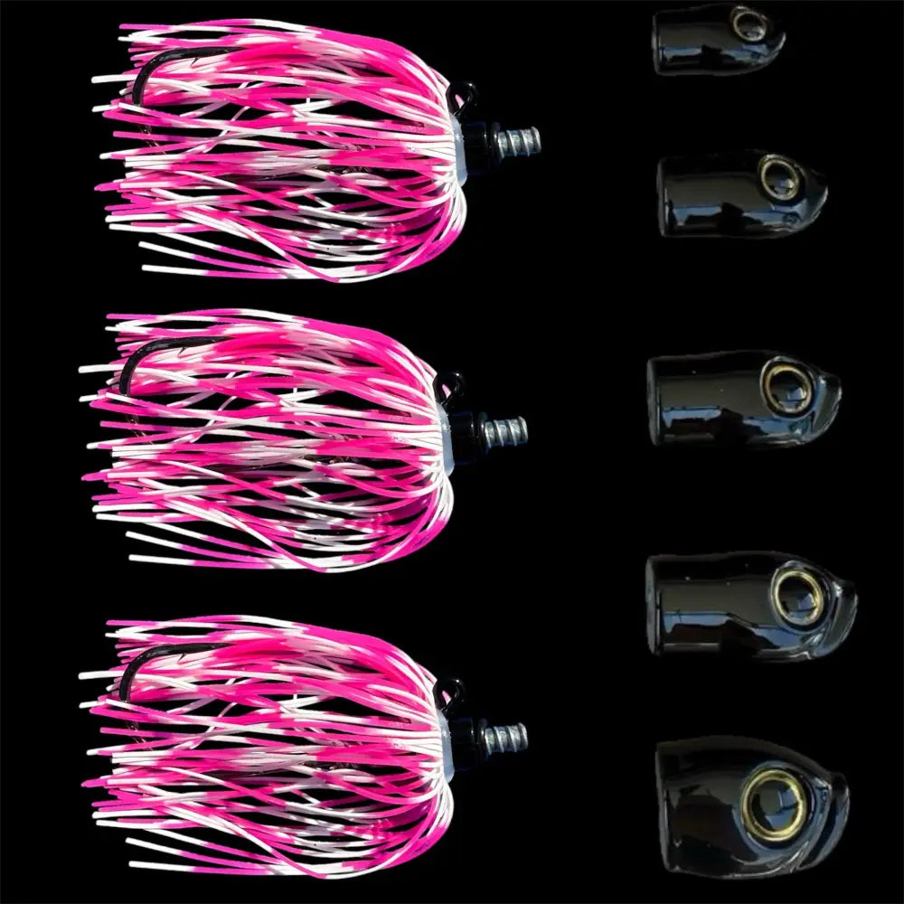 Stack Tackle Skirted Screwy Head Jig Kit, 5 Heads + 3 Mustad Hooks Silicone Skirt 13 Colors | White: White Pink (White