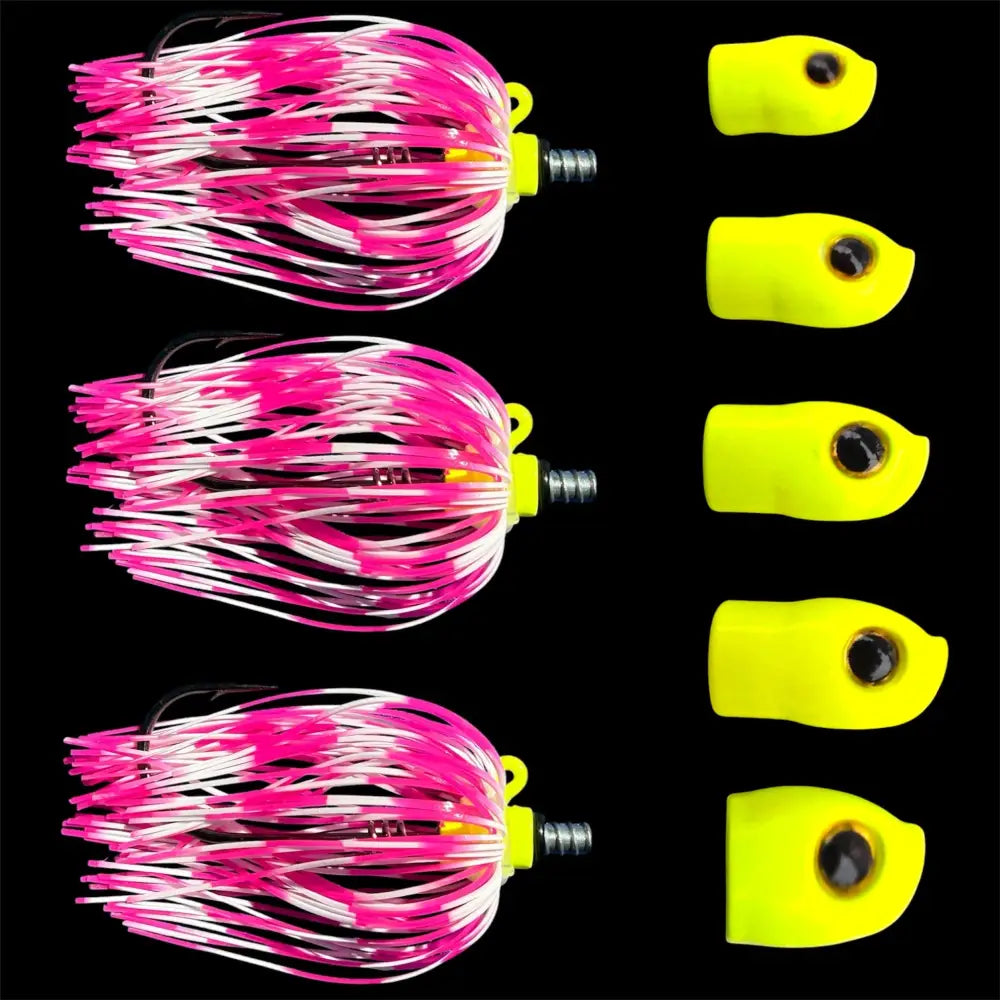 Stack Tackle Skirted Screwy Head Jig Kit, 5 Heads + 3 Mustad Hooks Silicone Skirt 13 Colors | White: White Pink (White