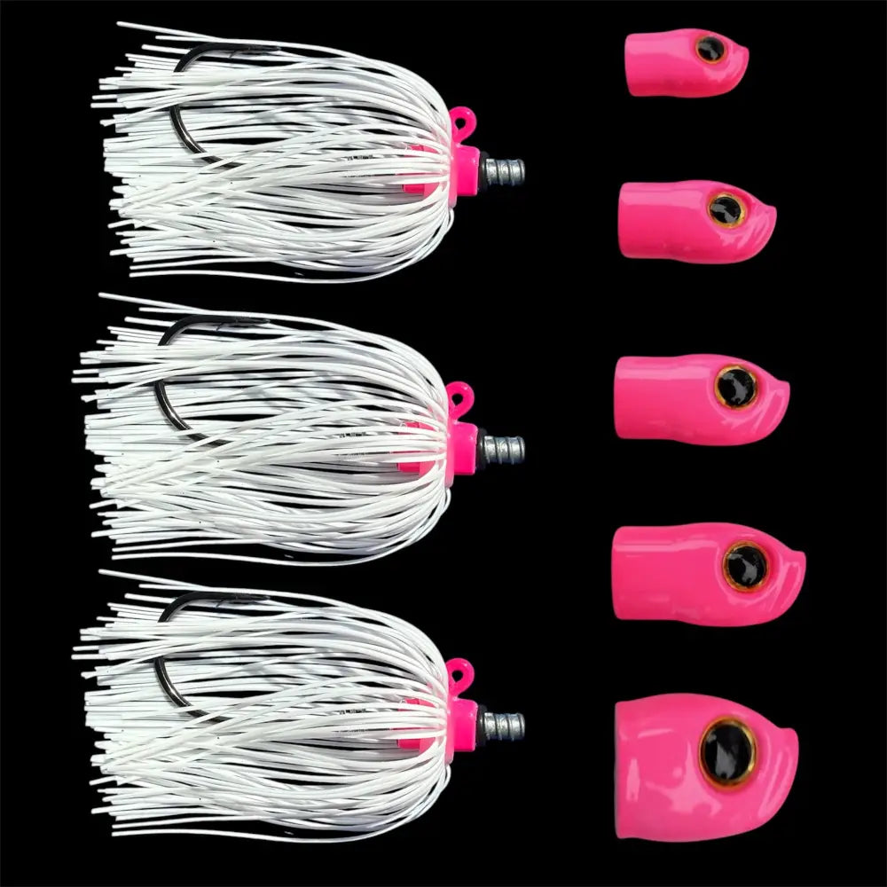 Stack Tackle Skirted Screwy Head Jig Kit, 5 Heads + 3 Mustad Hooks Silicone Skirt 13 Colors | White: White Pink (White