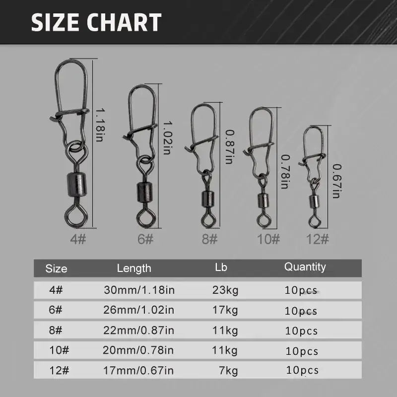 Stainless Steel Rolling Swivel with Snap – High Carbon Fishing Connector (50 or 100 Pack) | Color: 50PCS 100PCS