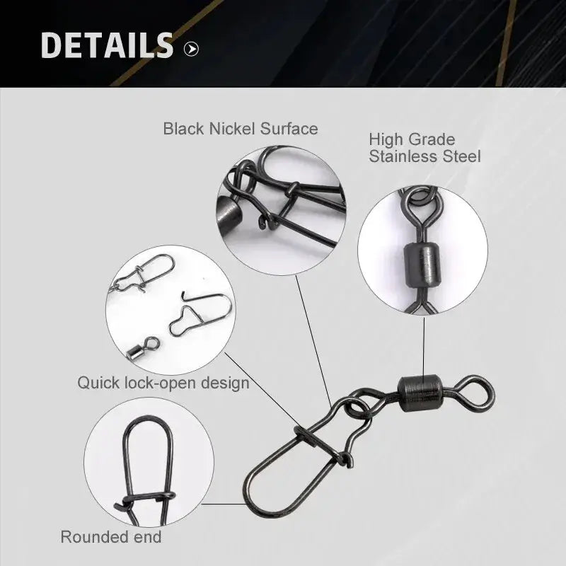 Stainless Steel Rolling Swivel with Snap – High Carbon Fishing Connector (50 or 100 Pack) | Color: 50PCS 100PCS
