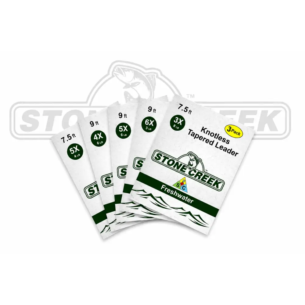 Stone Creek™ Leaders | Length: 7.5’ 9’ | Size: 3X 4X 5X 6X 7X - 3 Pack - Fishing Fluorocarbons