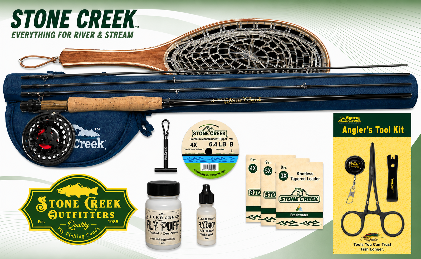 Trout Stalker - Fly Fishing Starter Kit | Rod Weight: 8-1/2’ - 4 wt. 9’ - 5 6