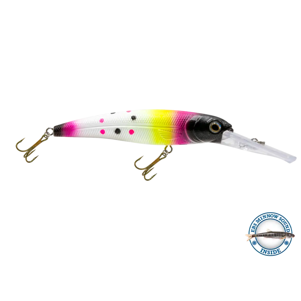 Voyager 15 Walleye Deep-Diving Trolling Crankbait – EBS Sound Technology | Color & Sound: Yellow Sunrise / Minnow Pink