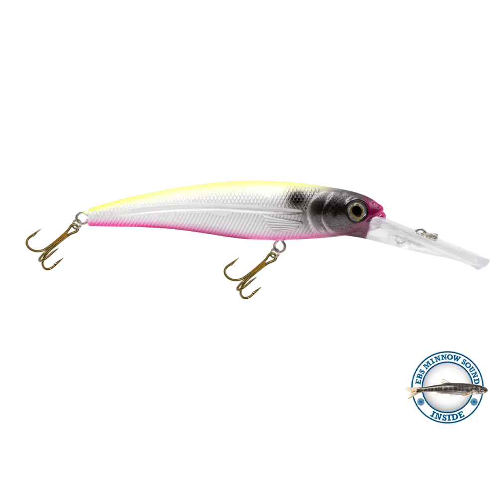 Voyager 15 Walleye Deep-Diving Trolling Crankbait – EBS Sound Technology | Color & Sound: Yellow Sunrise / Minnow Pink