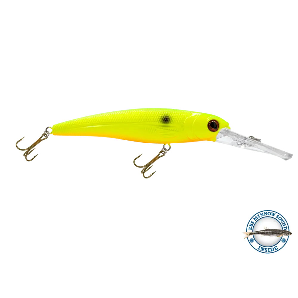 Voyager 15 Walleye Deep-Diving Trolling Crankbait – EBS Sound Technology | Color & Sound: Yellow Sunrise / Minnow Pink
