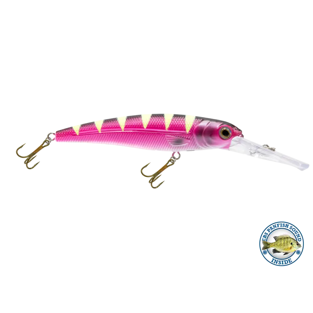 Voyager 15 Walleye Deep-Diving Trolling Crankbait – EBS Sound Technology | Color & Sound: Yellow Sunrise / Minnow Pink